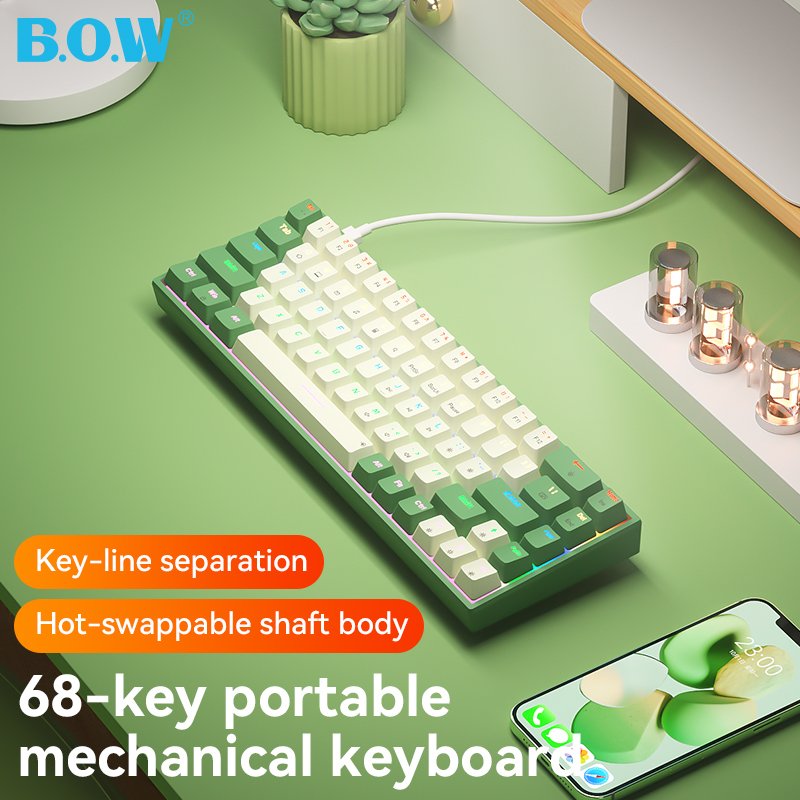BOW competitive price wired hot swappable gaming mechanical 65% keyboard keycaps custom brown switch For Laptop Desktop