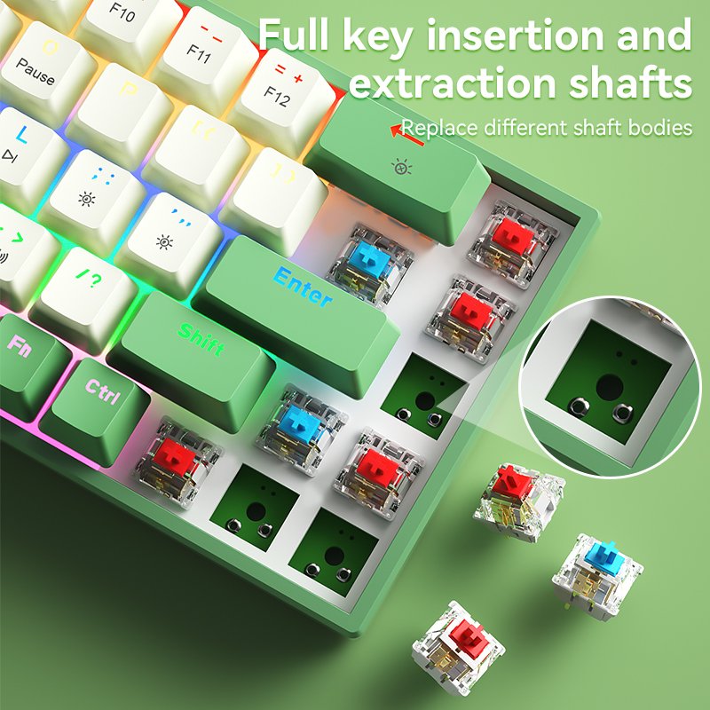 BOW competitive price wired hot swappable gaming mechanical 65% keyboard keycaps custom brown switch For Laptop Desktop