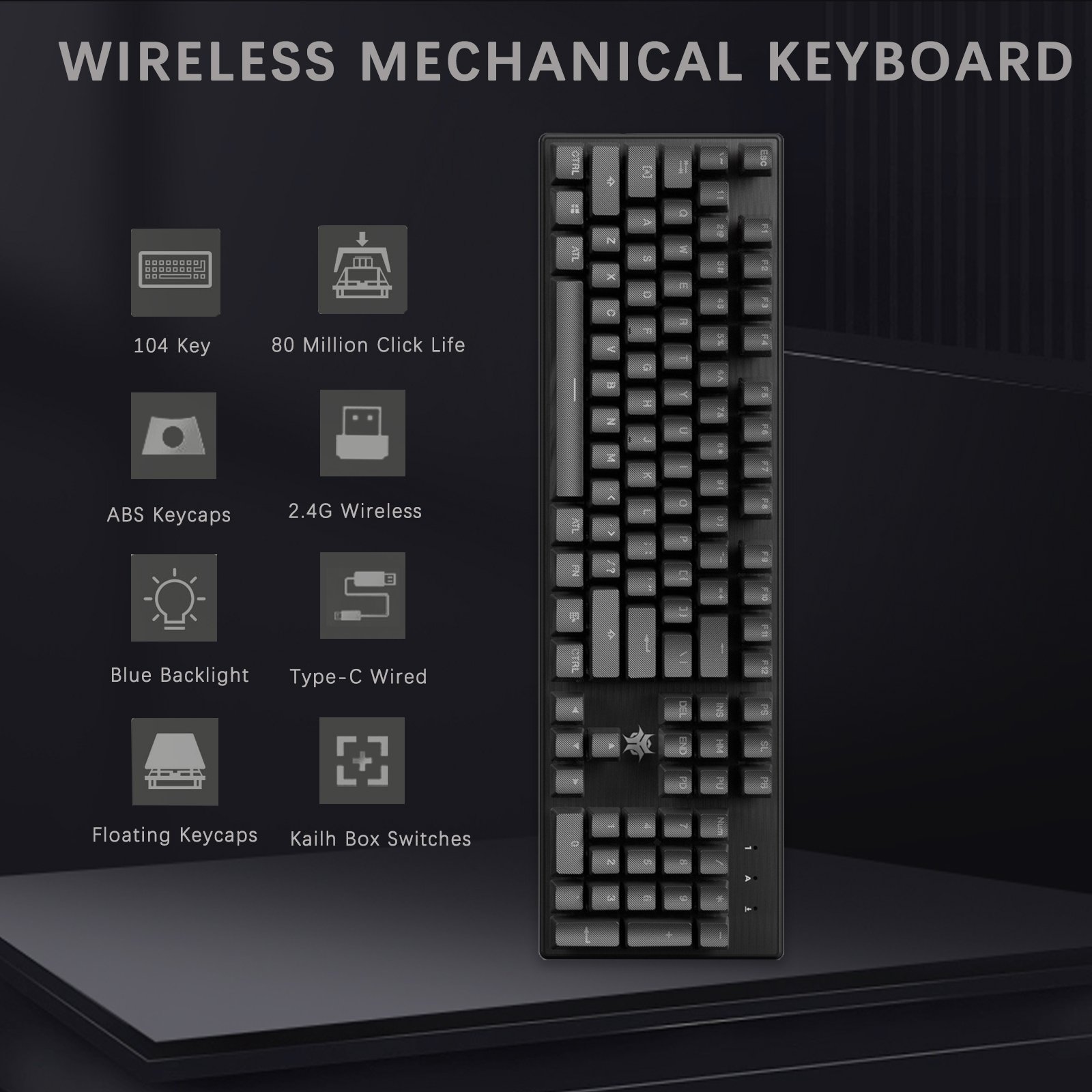 LoL104 Key ABS Keycap RGB Backlit Ergonomic USB Wired 2.4G Wireless Blue RED Switch Mechanical Gaming Keyboard For Desktop Game