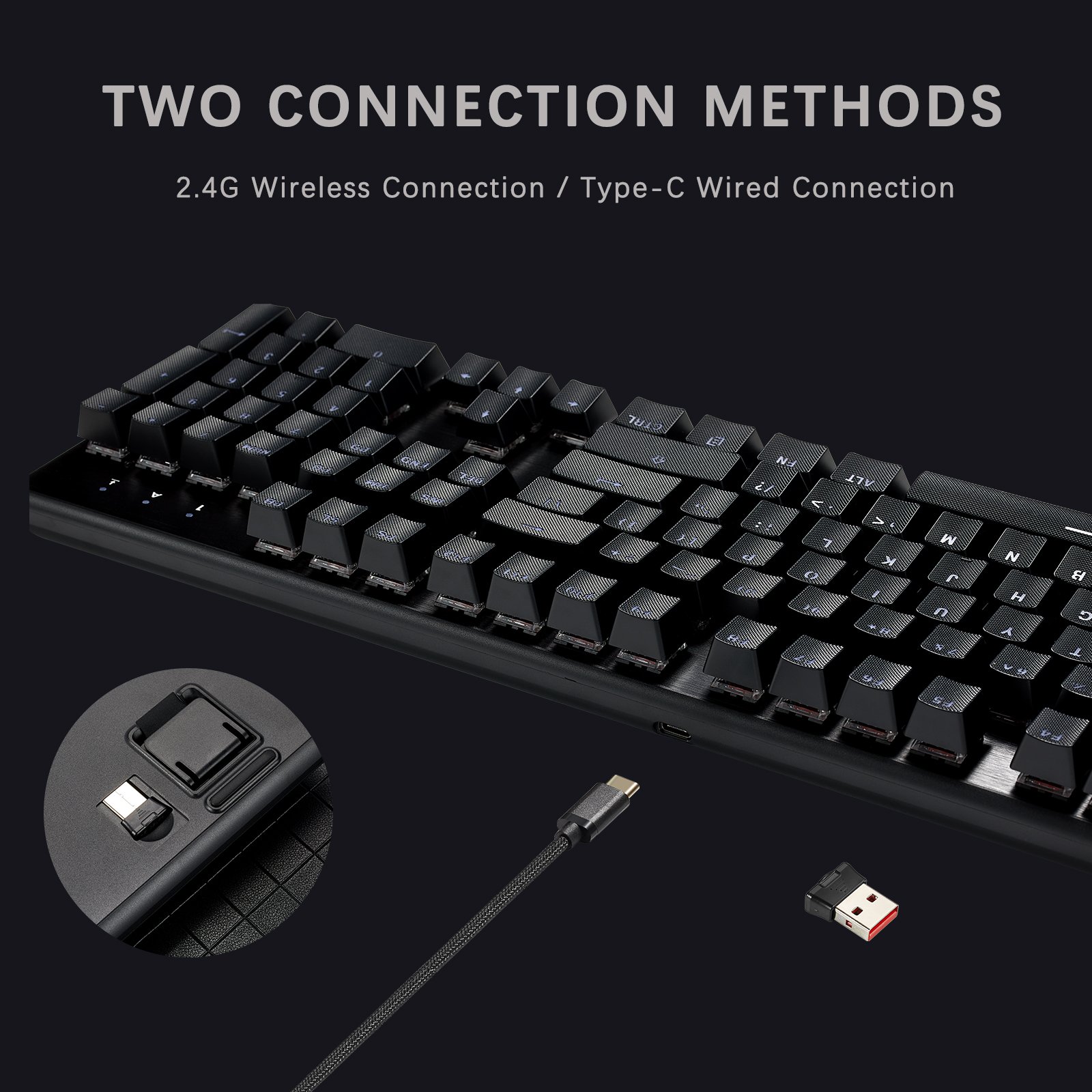 LoL104 Key ABS Keycap RGB Backlit Ergonomic USB Wired 2.4G Wireless Blue RED Switch Mechanical Gaming Keyboard For Desktop Game