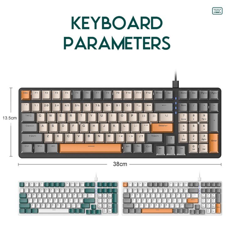 FREE WOLF K3 Mechanical Keyboard 100Key Gaming Keyboard with Colorful Light Effects for Office Home Computers Laptops