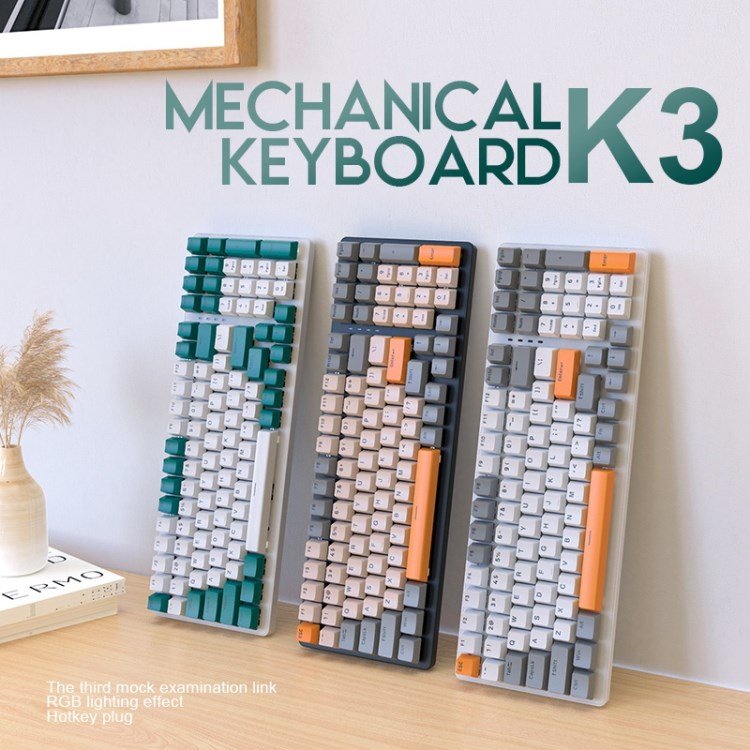 FREE WOLF K3 Mechanical Keyboard 100Key Gaming Keyboard with Colorful Light Effects for Office Home Computers Laptops