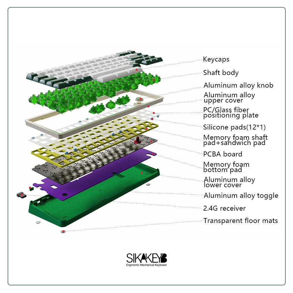 Sikakeyb Sk6 Castle Wired Wireless Hotswap Gasket Structure Aluminum Diy Kit 65% 68 Keys Gaming Mechanical Keyboard