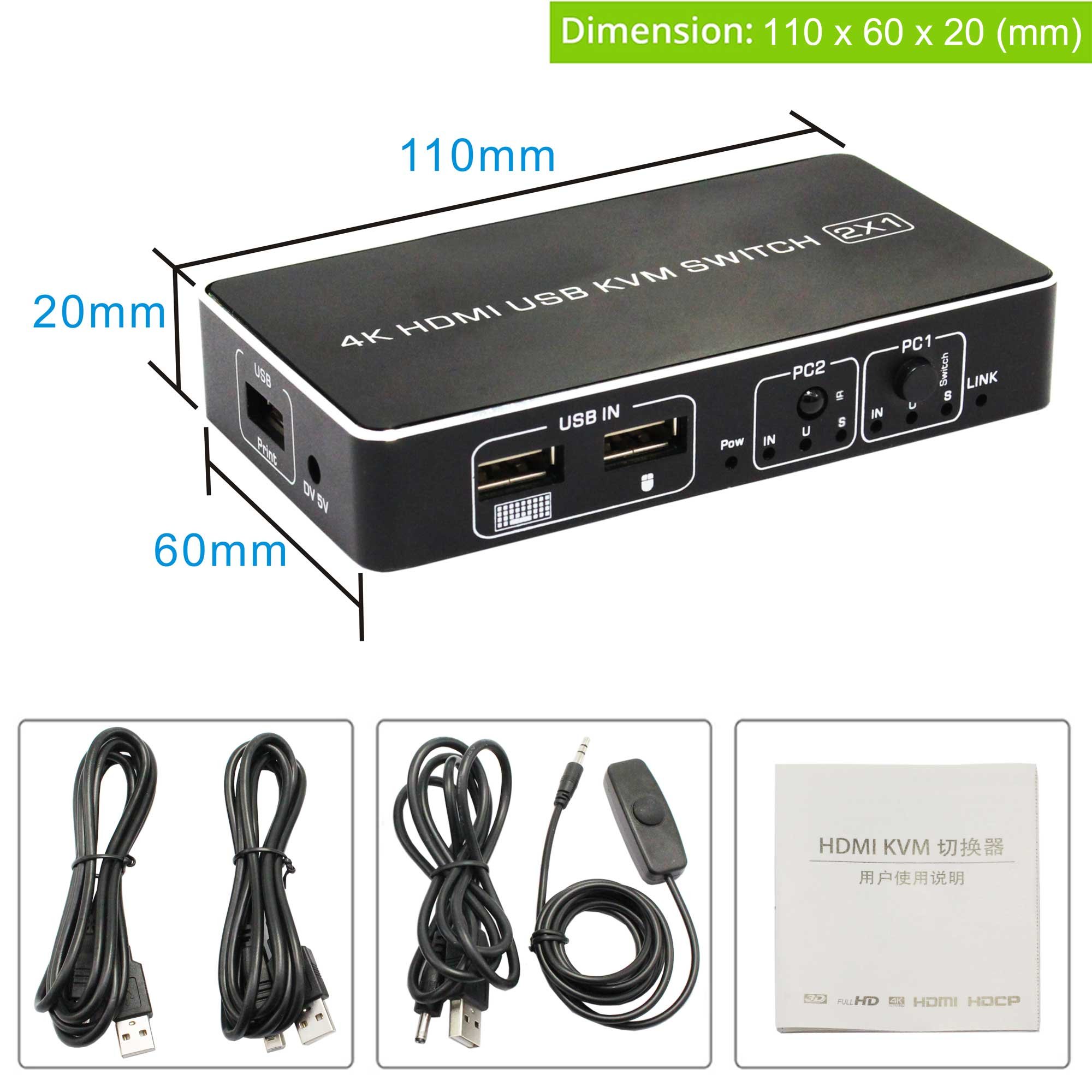 OEM 2X1 HDMI1.4 KVM SWITCH 4K 60HZ switcher 2 in 1 out USB Switch For computer monitor Keyboard Mouse