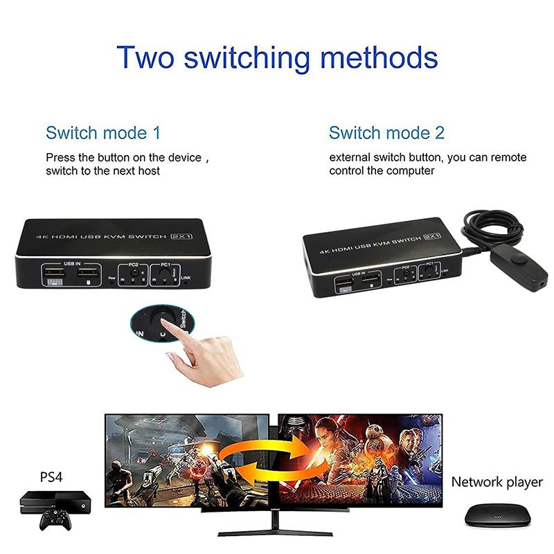 OEM 2X1 HDMI1.4 KVM SWITCH 4K 60HZ switcher 2 in 1 out USB Switch For computer monitor Keyboard Mouse