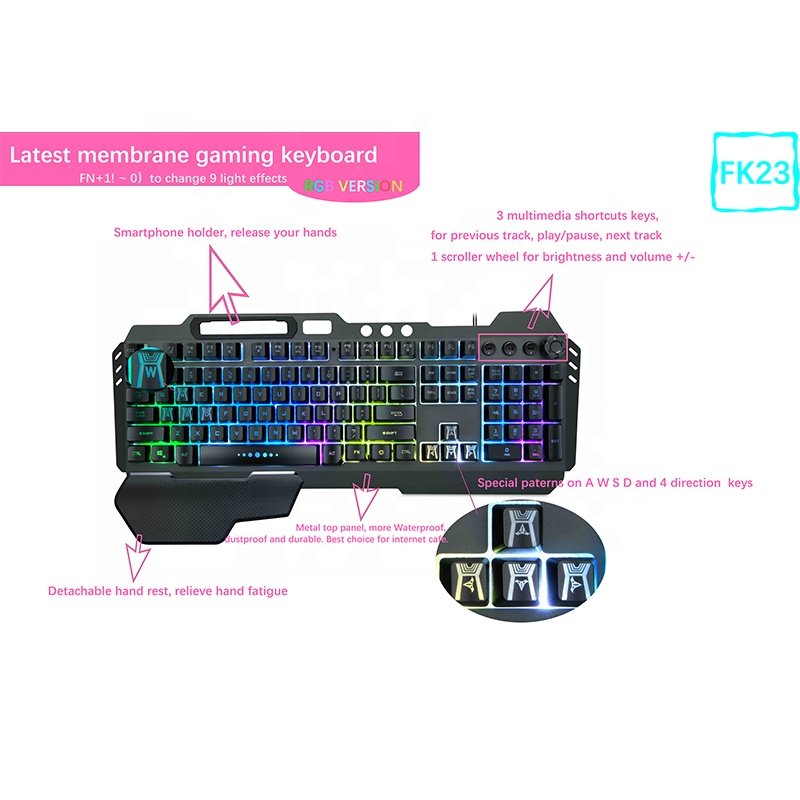 Mechanical Feel Clavier Gamer Ergonomic Key Position 104keys RGB Backlight Game Keyboard LED Usb Membrane Tecno Wired USB Type a