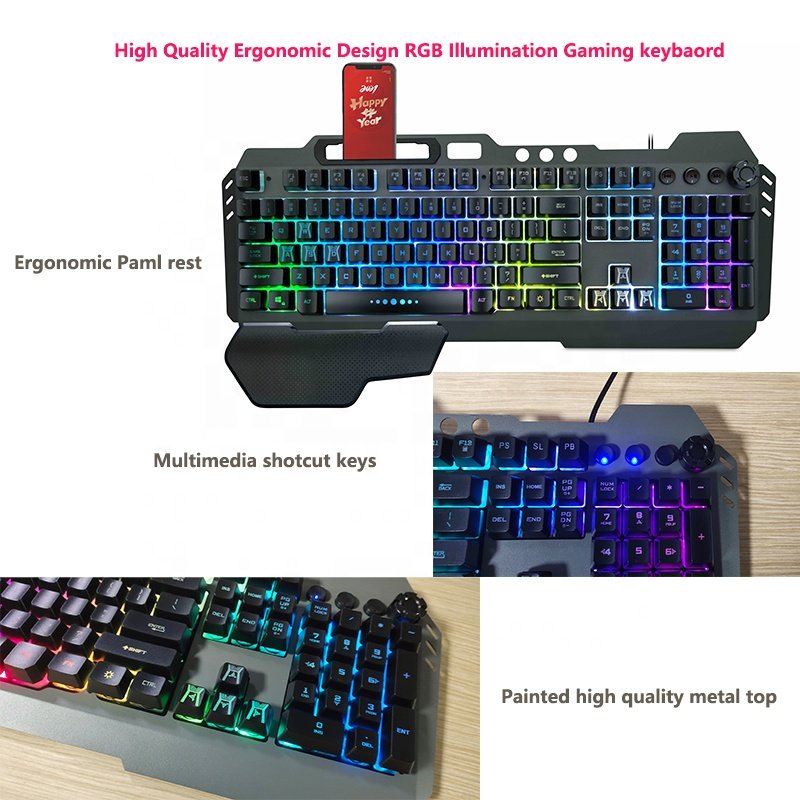 Mechanical Feel Clavier Gamer Ergonomic Key Position 104keys RGB Backlight Game Keyboard LED Usb Membrane Tecno Wired USB Type a