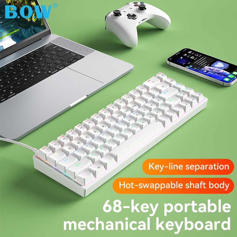 BOW 68-Key Wired Mechanical Keyboard ABS Anti-ghosting Hot Swappable Gaming Keyboard for Desktop & Laptop