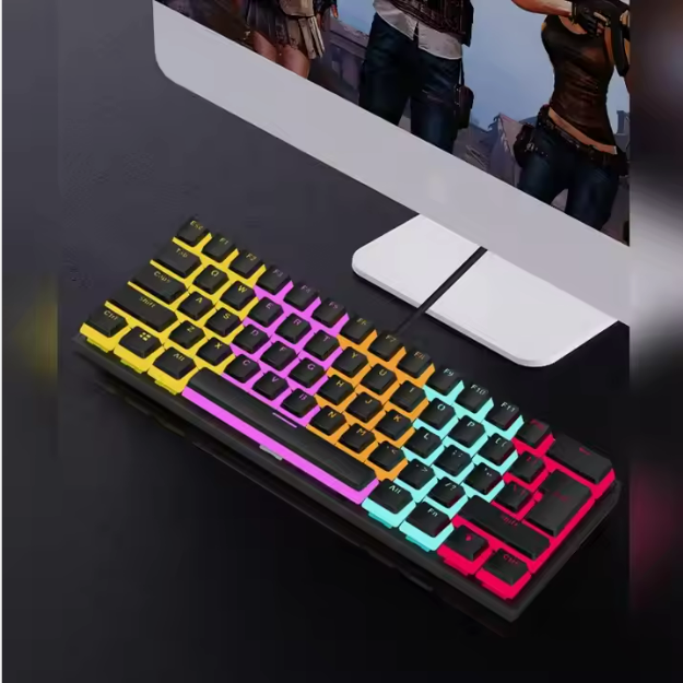 Gaming Wireless Keyboard 61 Keys Gaming Keyboard 60% RGB Backlit Gamer Wired Mechanical Gaming Keyboard