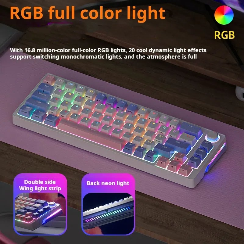 X715-1 Keyboard 68 Keys Hot Swappable Anti-ghosting 2.4G Wireless BT Mini Rgb Switch Gaming Mechanical Keyboard For Computer