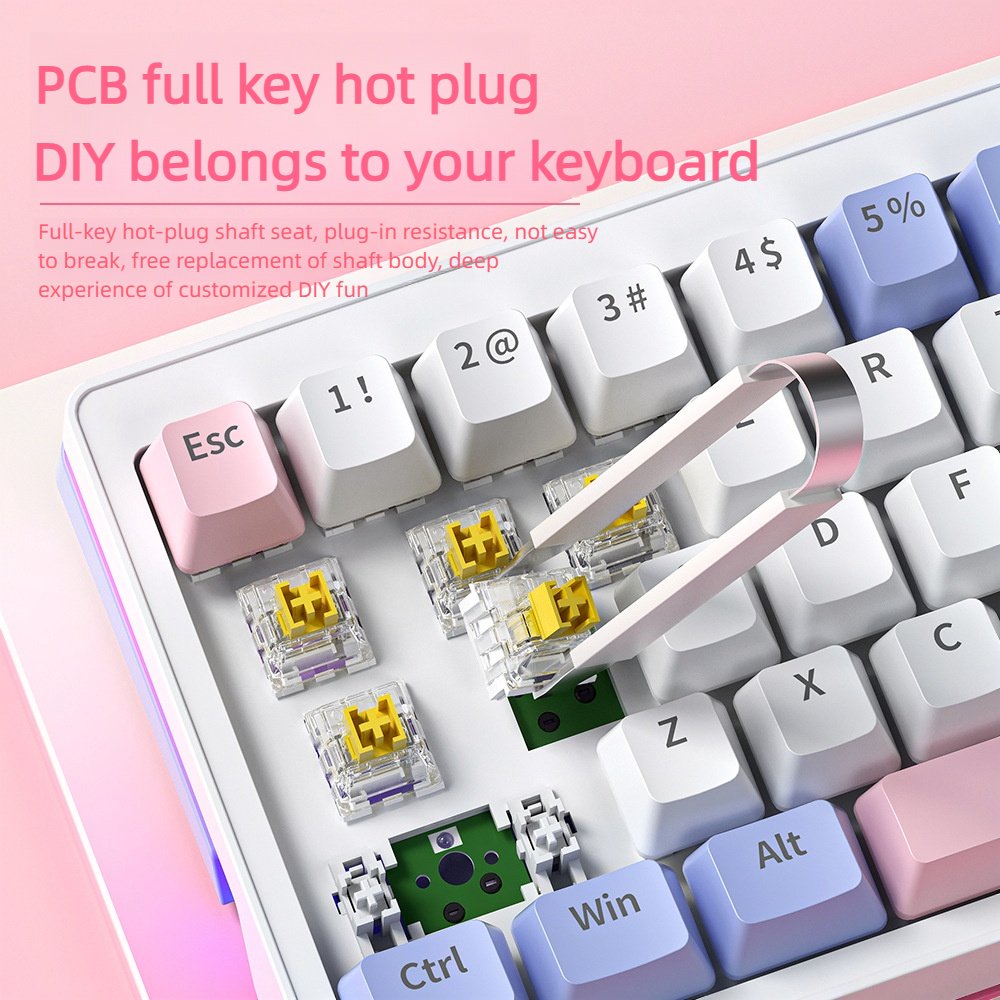 X715-1 Keyboard 68 Keys Hot Swappable Anti-ghosting 2.4G Wireless BT Mini Rgb Switch Gaming Mechanical Keyboard For Computer