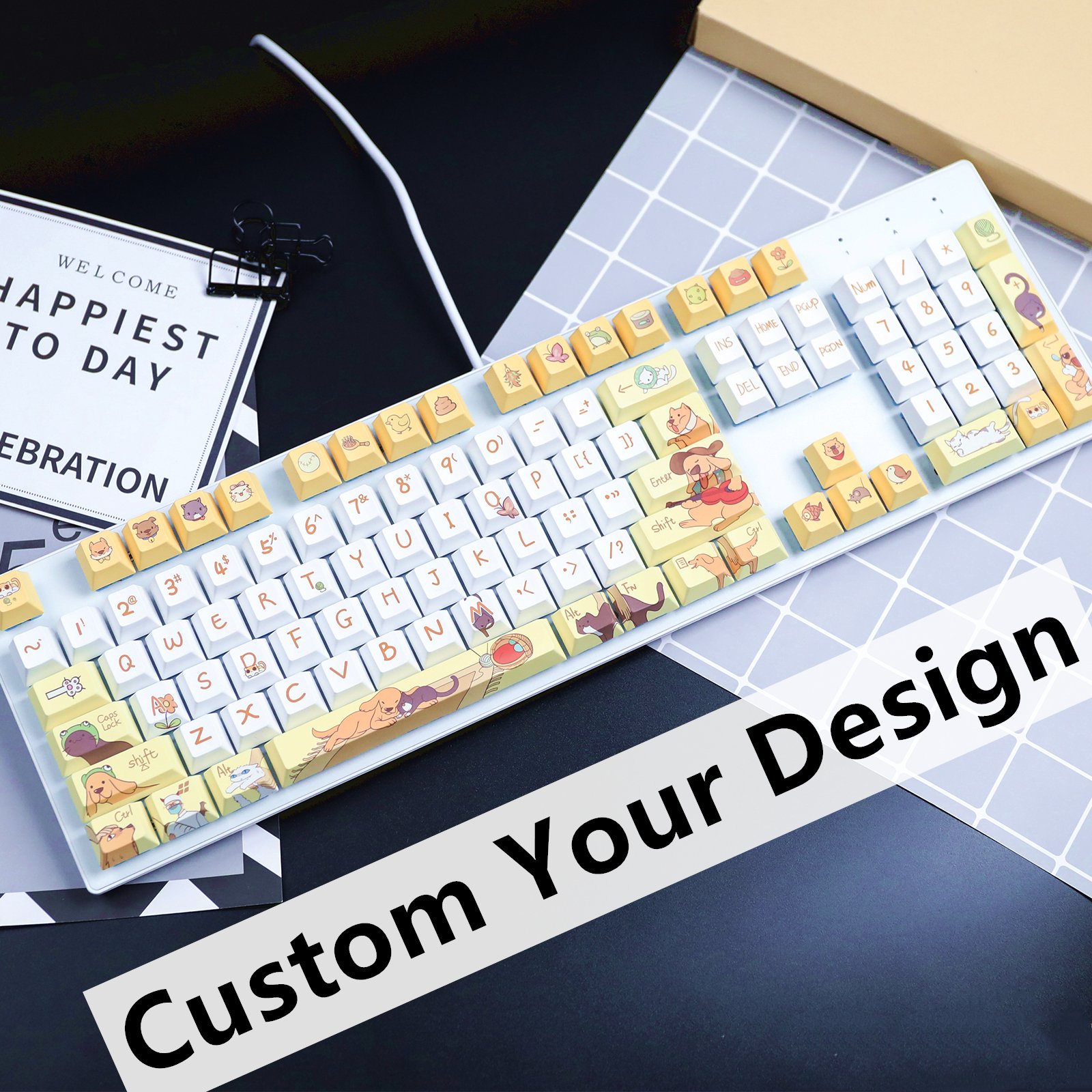 HZGAMER 104 Keys Keycaps Thermal Sublimation 5-surfaces Customized CHERRY OEM Profile PBT Keycaps for mechanical keyboard Switch