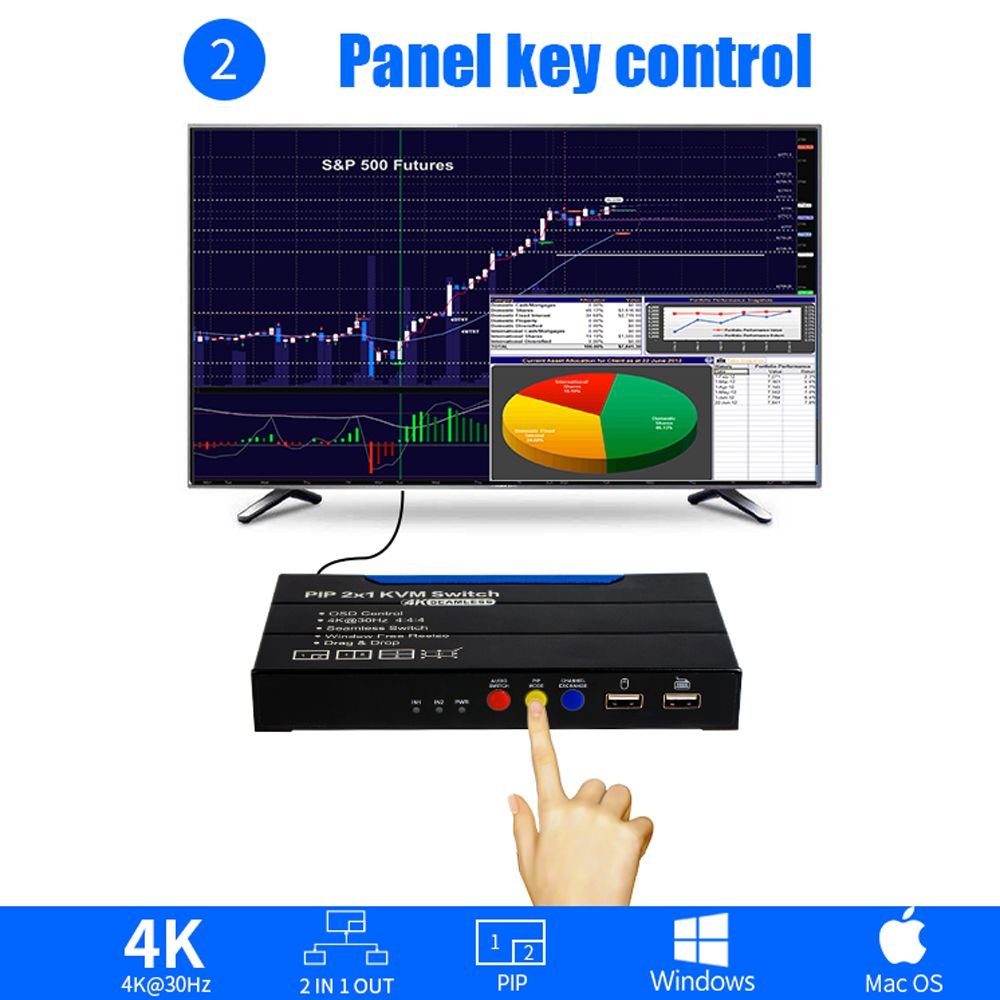 4K PIP HDM KVM Switch OSD Visual Control 2 Ports HD USB Switch 2x1 KVM Switch