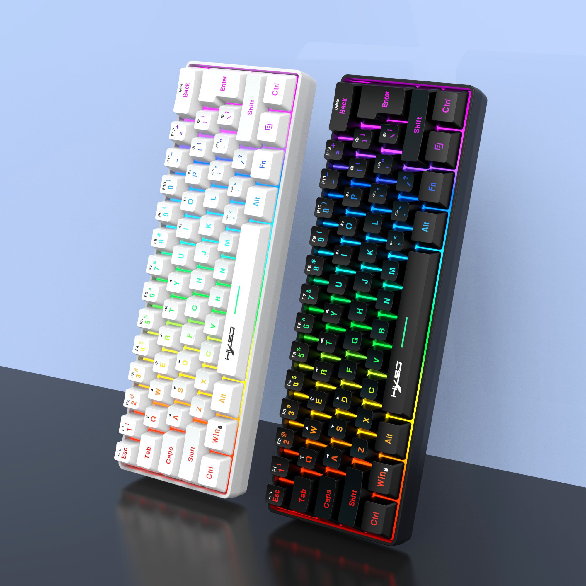 Hot sale HXSJ L500 61-key Compact membrane keyboard 60% 3-mode RGB ABS rechargeable 2000mA Type-c gaming keyboard for desktop