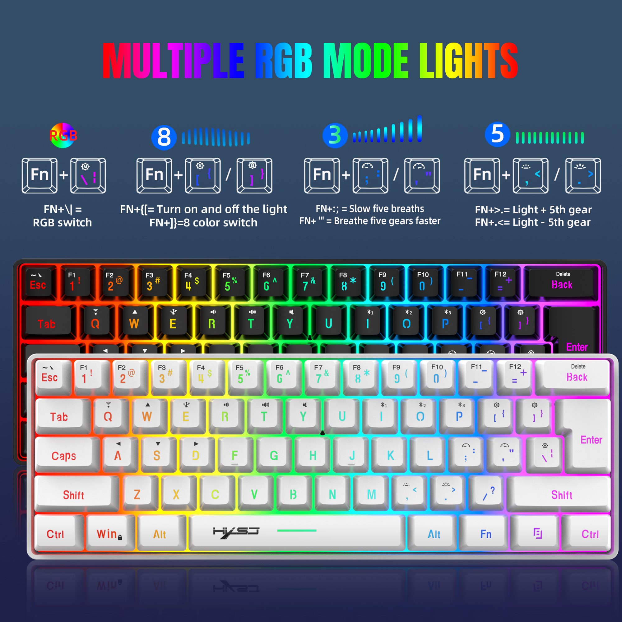 Hot sale HXSJ L500 61-key Compact membrane keyboard 60% 3-mode RGB ABS rechargeable 2000mA Type-c gaming keyboard for desktop
