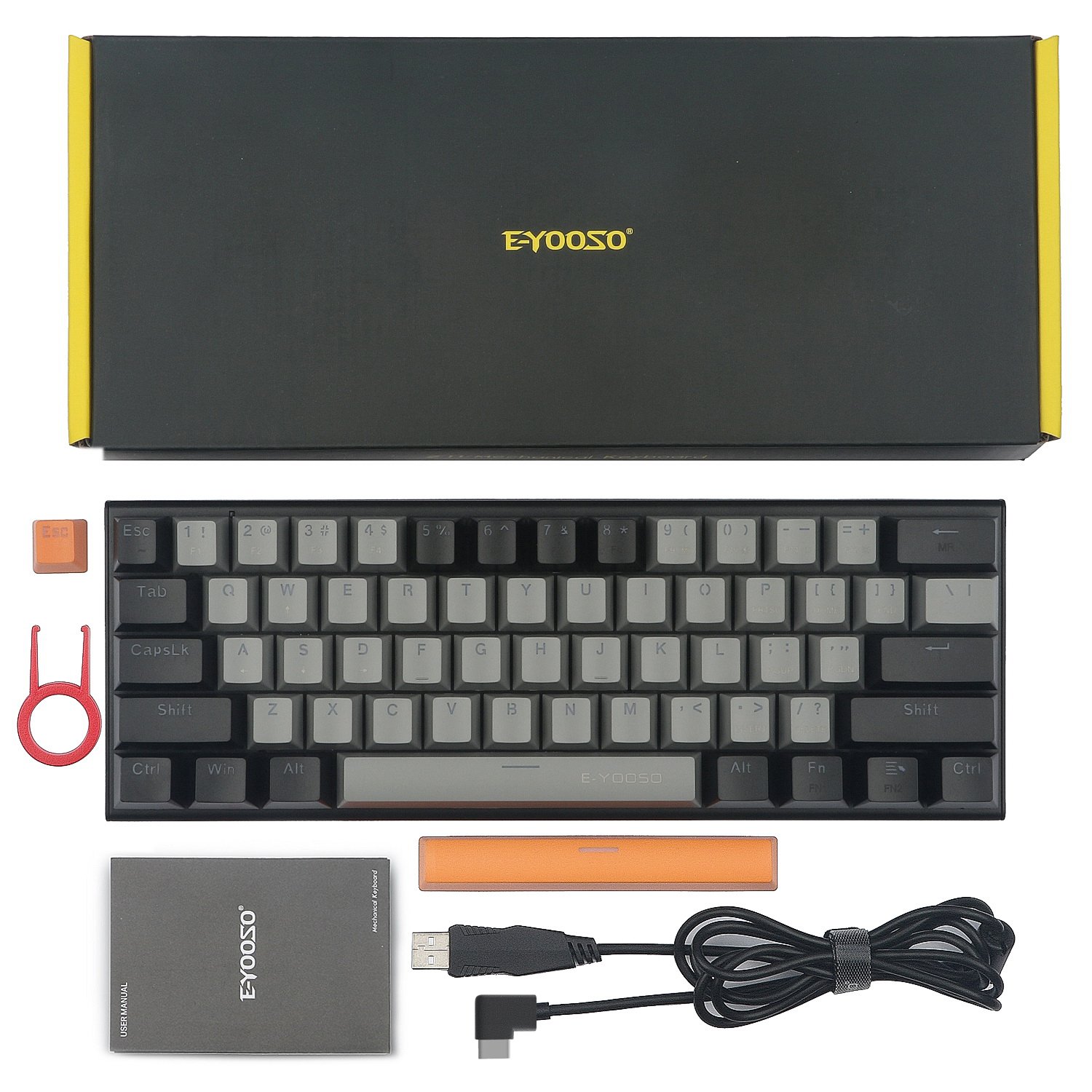 E-YOOSO Z-11 61 Key 60% Mechanical Keyboard Gaming Keyboard Red Switches Solid Color Backlit Small Compact Keyboard for PC