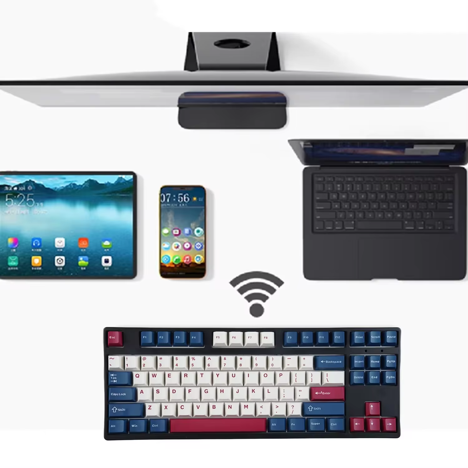 KC87 Wireless Mechanical Wireless Keyboard 87 Keys TKL 3 Mode Gaming Keyboard with 6-Layer Padding Hot Swappable Full RGB
