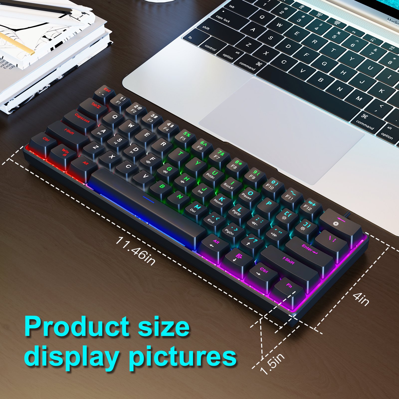 Razeak Compact 61 Keys Design RGB Backlight Gaming Keyboard Portable NKRO Blue Switch Type-C Wired Mechanical Keyboard for Gamer