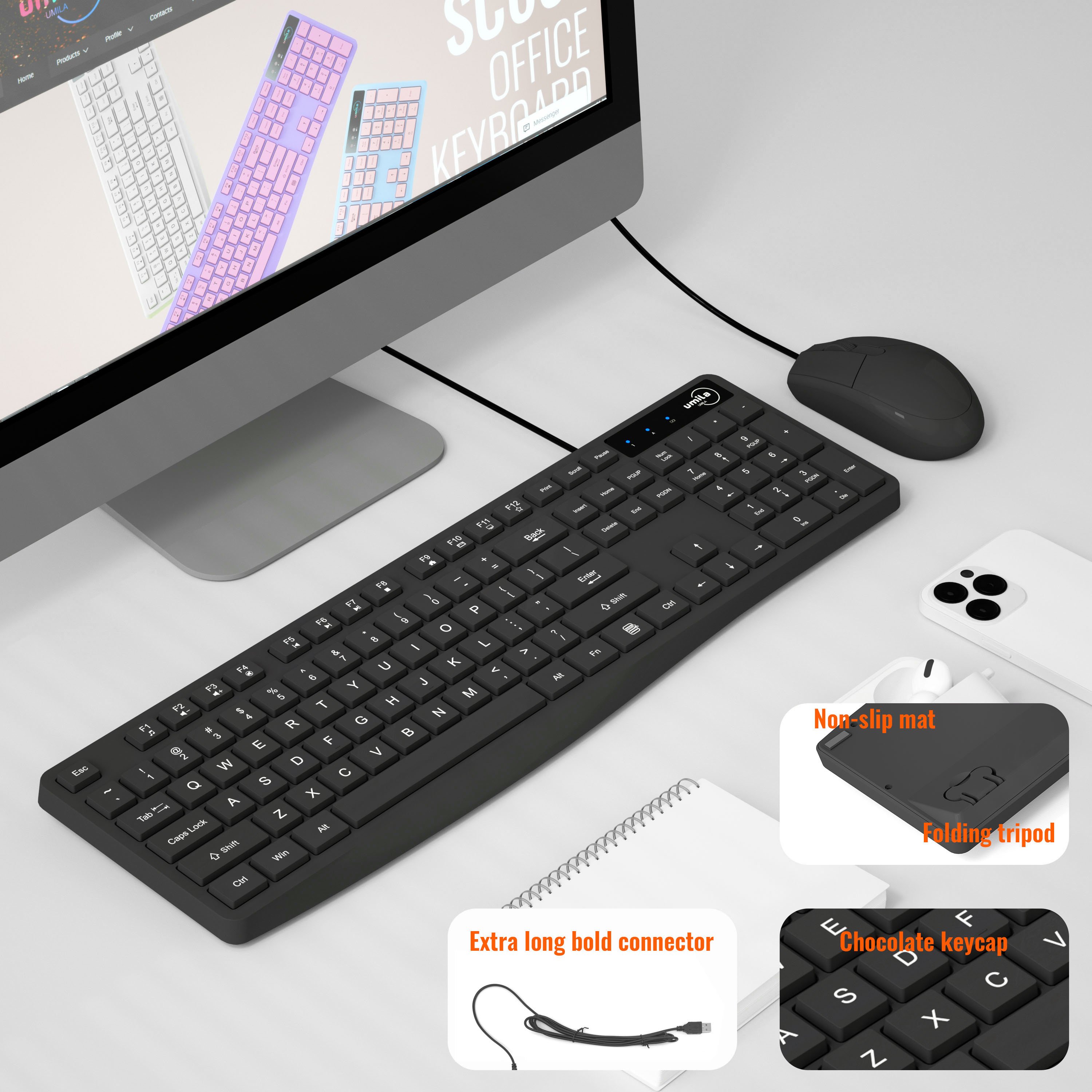 Wired 104keys Office Keyboard black Single French Russian Spanish Arabic Language layout Compatible Keyboard