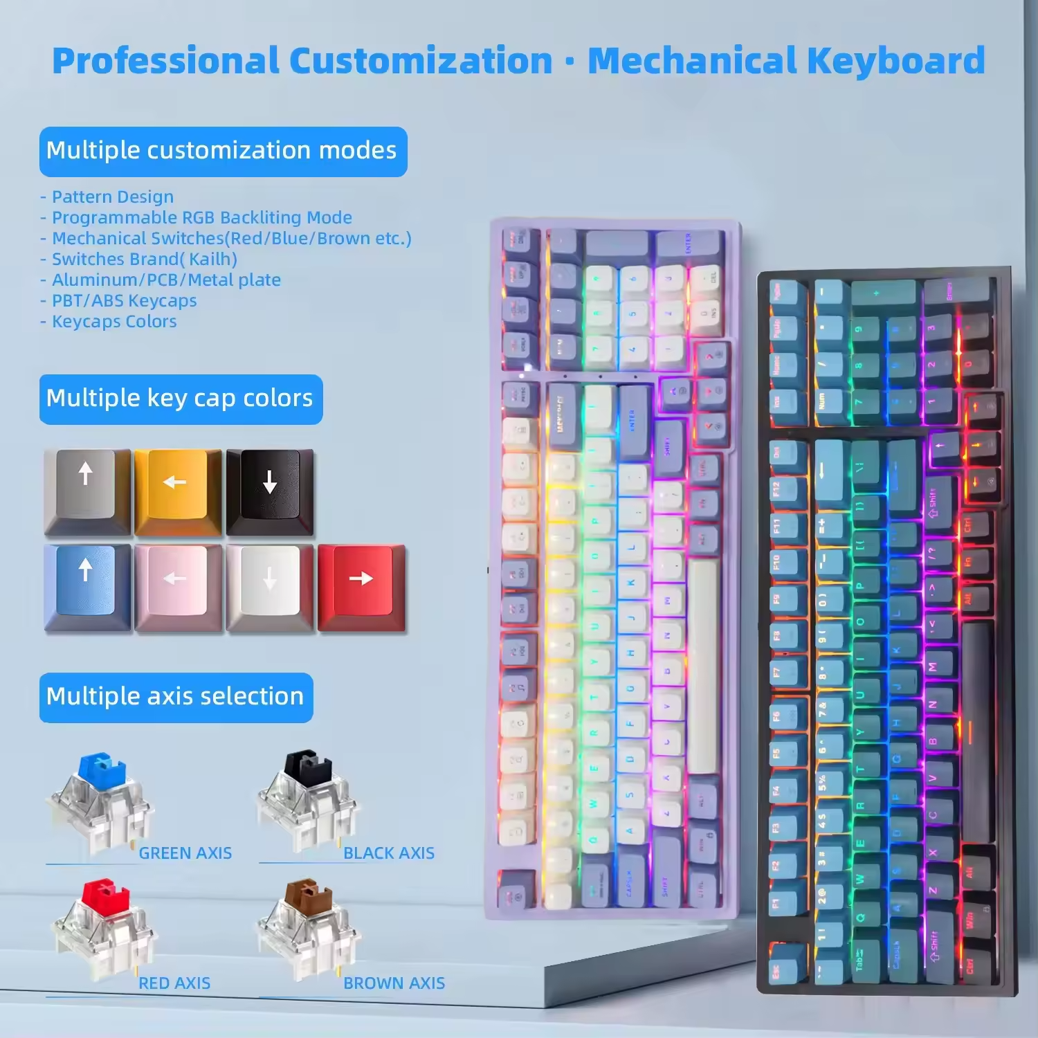 Hot Sale Portable 83 Keys Gaming Keyboard 75 Percent Teclado Gamer LED Backlit Blue Switch Wired Mechanical Keyboard Custom