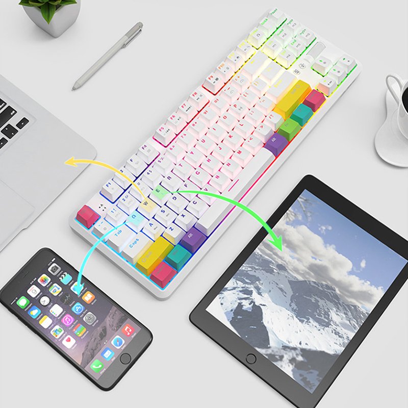 Customization 87 Keys Hot Swappable Mechanical Keyboard 3 Mode Bluetooth Wireless With Wired Link Conform Ergonomic Keyboard