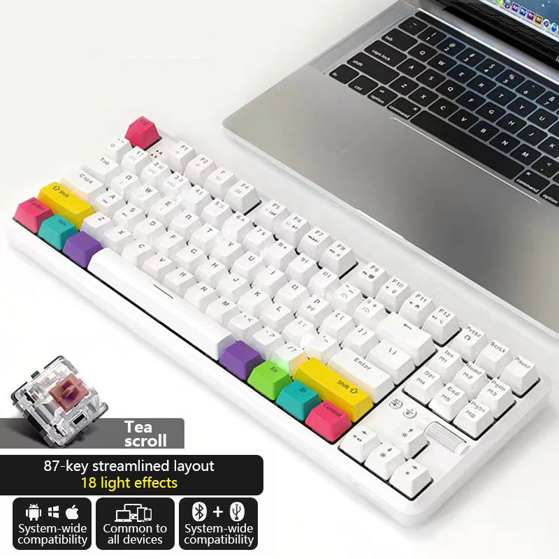 Customization 87 Keys Hot Swappable Mechanical Keyboard 3 Mode Bluetooth Wireless With Wired Link Conform Ergonomic Keyboard