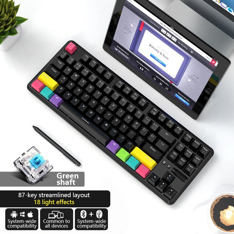 Customization 87 Keys Hot Swappable Mechanical Keyboard 3 Mode Bluetooth Wireless With Wired Link Conform Ergonomic Keyboard