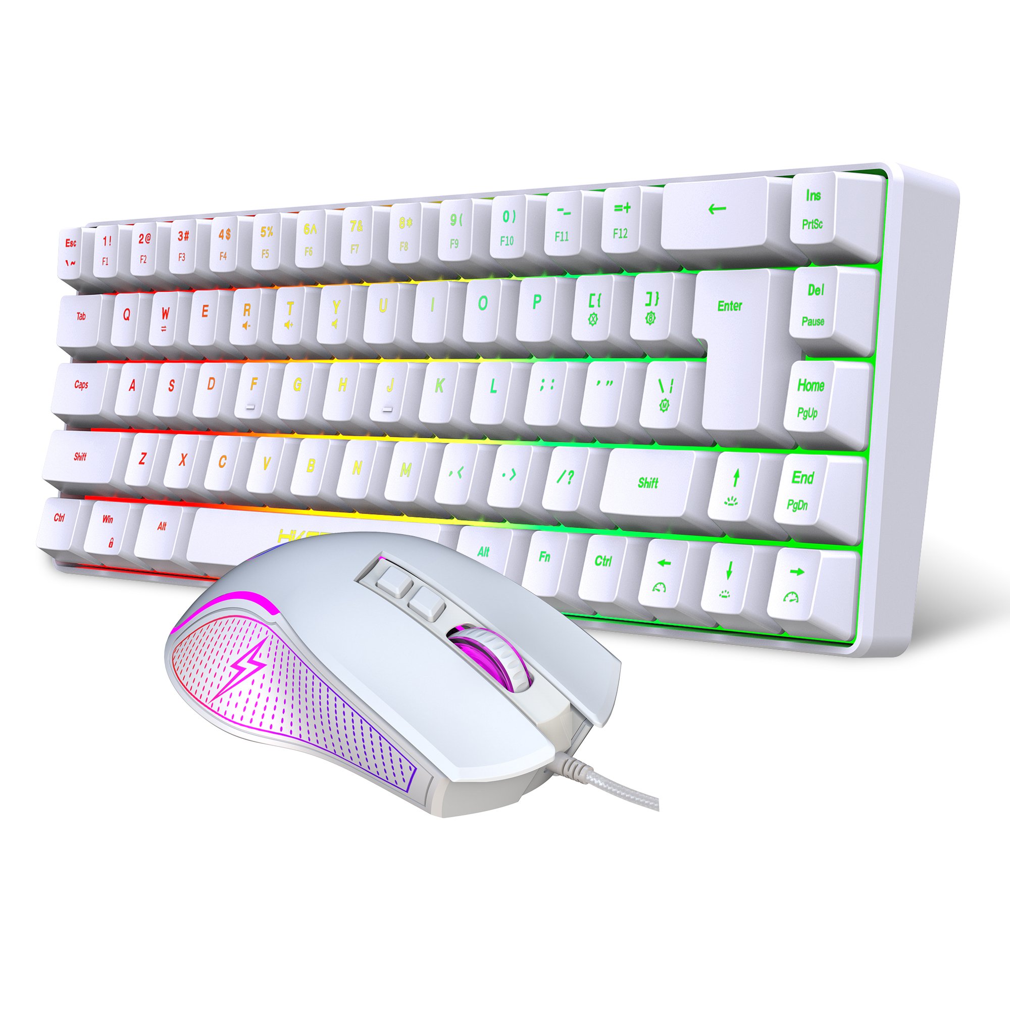 Best sale HXSJ mini V200 68 keys membrane keyboard RGB luminous mechanical feel gaming mouse and keyboard combo for pc game