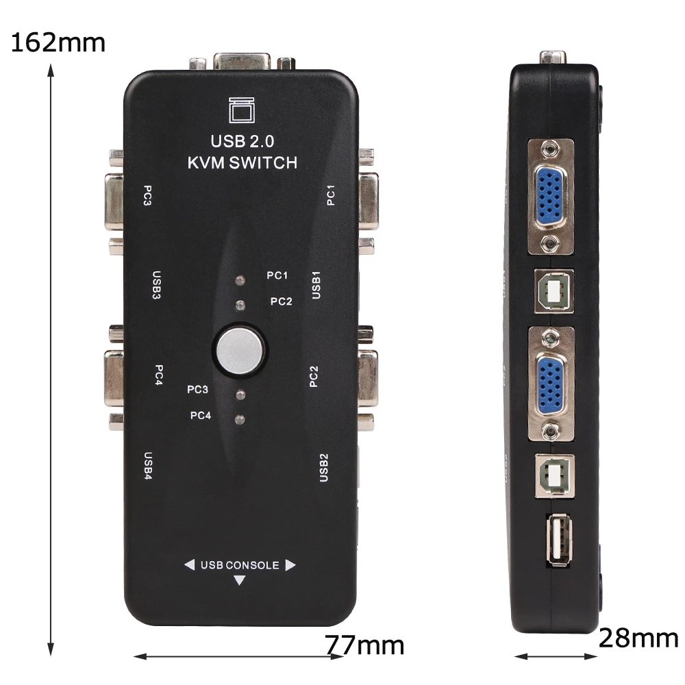 4-Port KVM Switch Box USB VGA Cables for Monitoring Computer Keyboard Mouse Plug and Play Stock Status