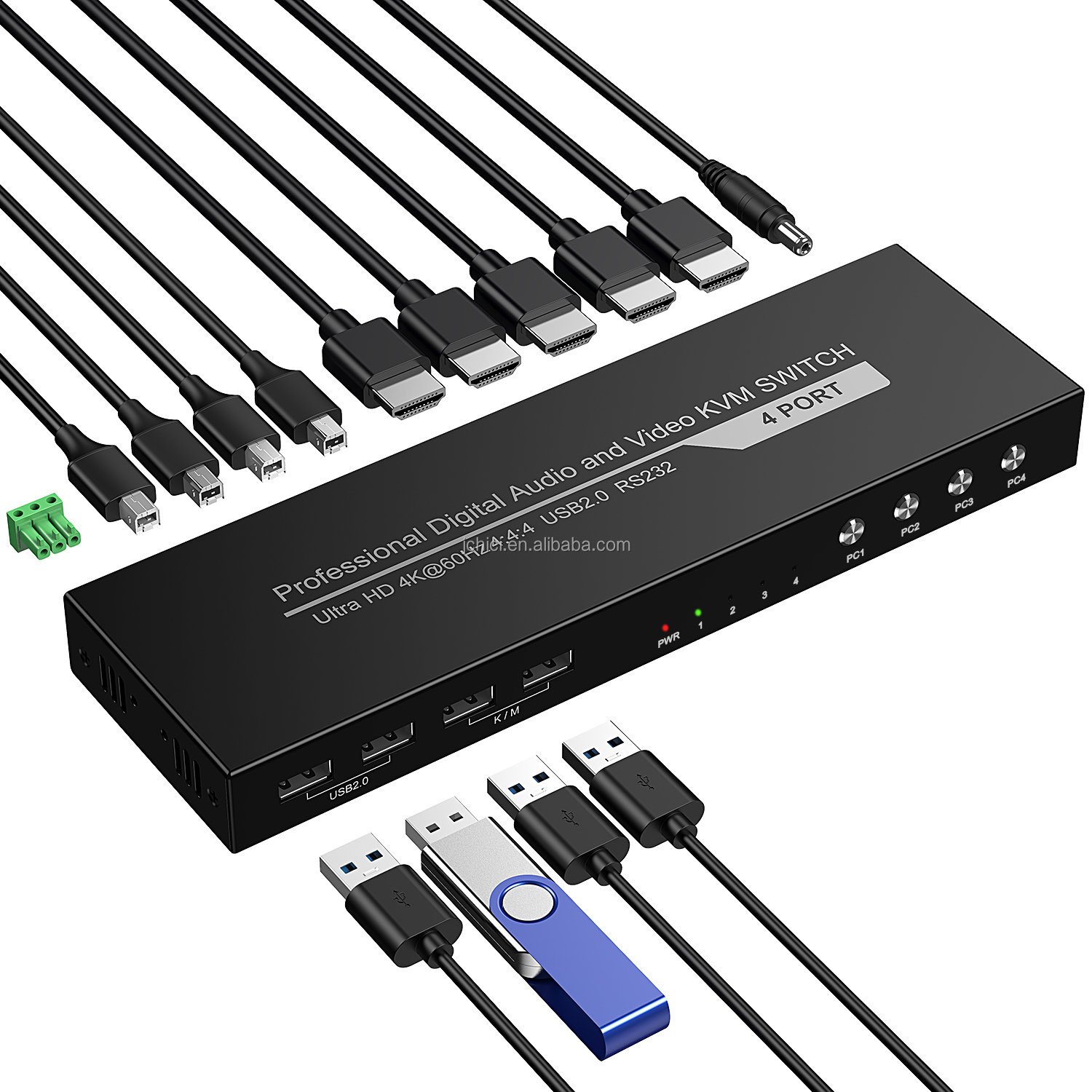 4K HDMI KVM Switch 4-in-1-out 4K 60Hz HDMI USB KVM Switch 4x1, for 4 PCs to share monitor, mouse, keyboard