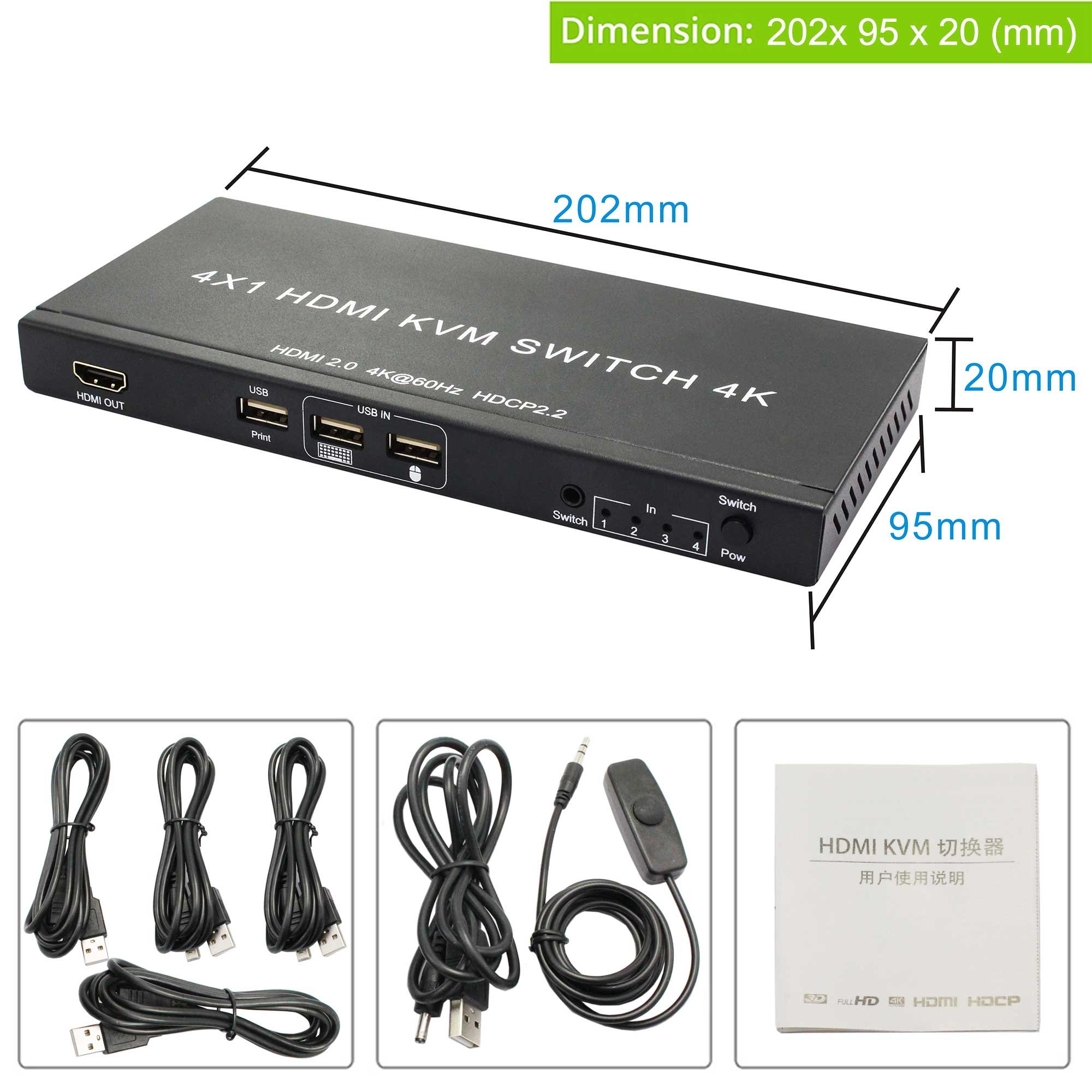 4K HDMI 2.0 4 Ports Video 4k hdmi usb kvm switch 4 port KVM Switch for USB Keyboard Mouse