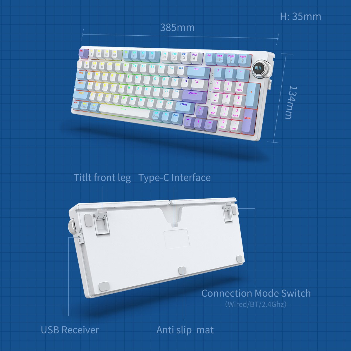Mechanical Gaming Keyboard With LED Backlit RGB 97 Key Brown Switch Keyboard with Knob Hot Swap Anti Ghost Software Edit