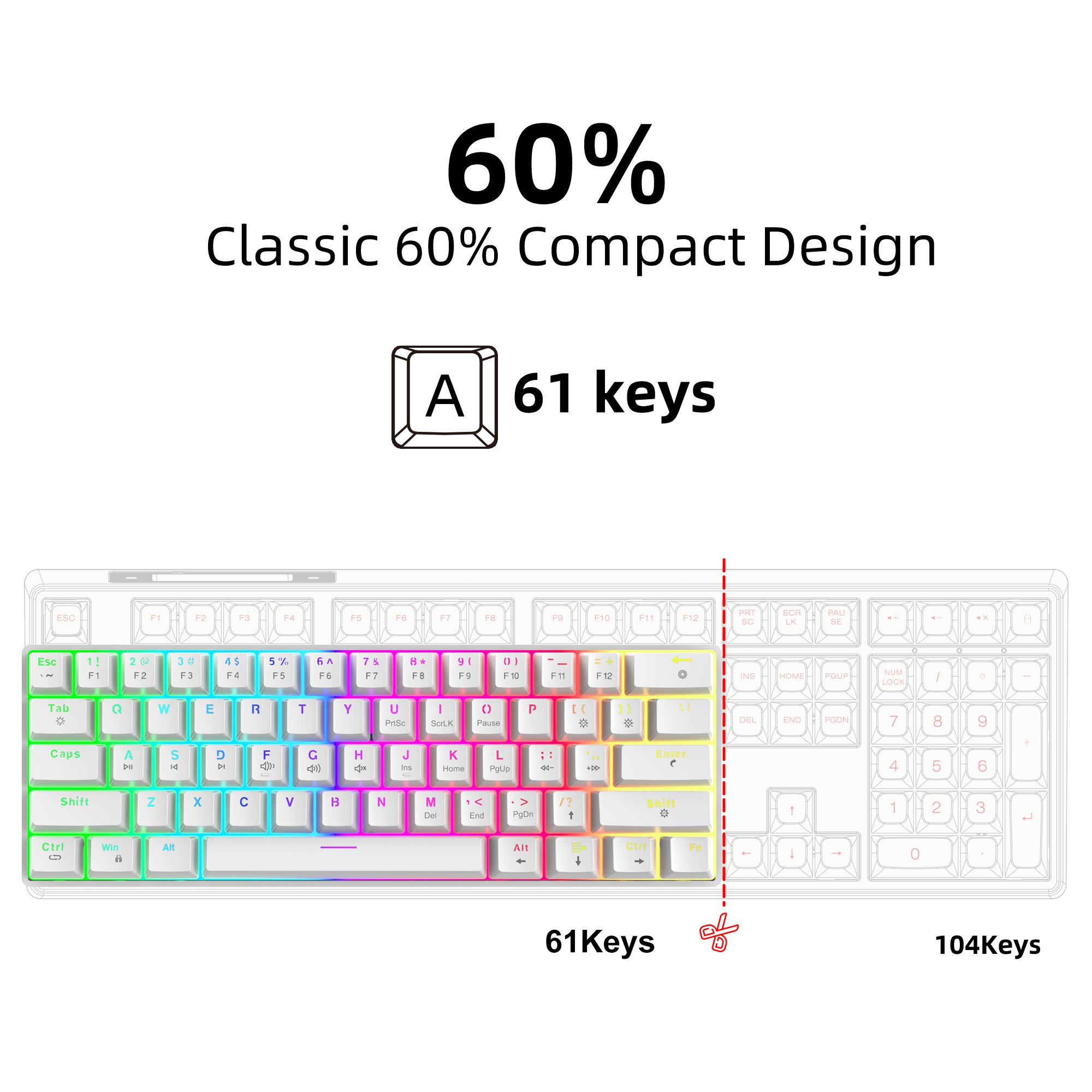 New design HXSJ 60% V900 60 percent RGB backlit silent Hot plug Red switch wired game mechanical Keyboard for Computer Laptop