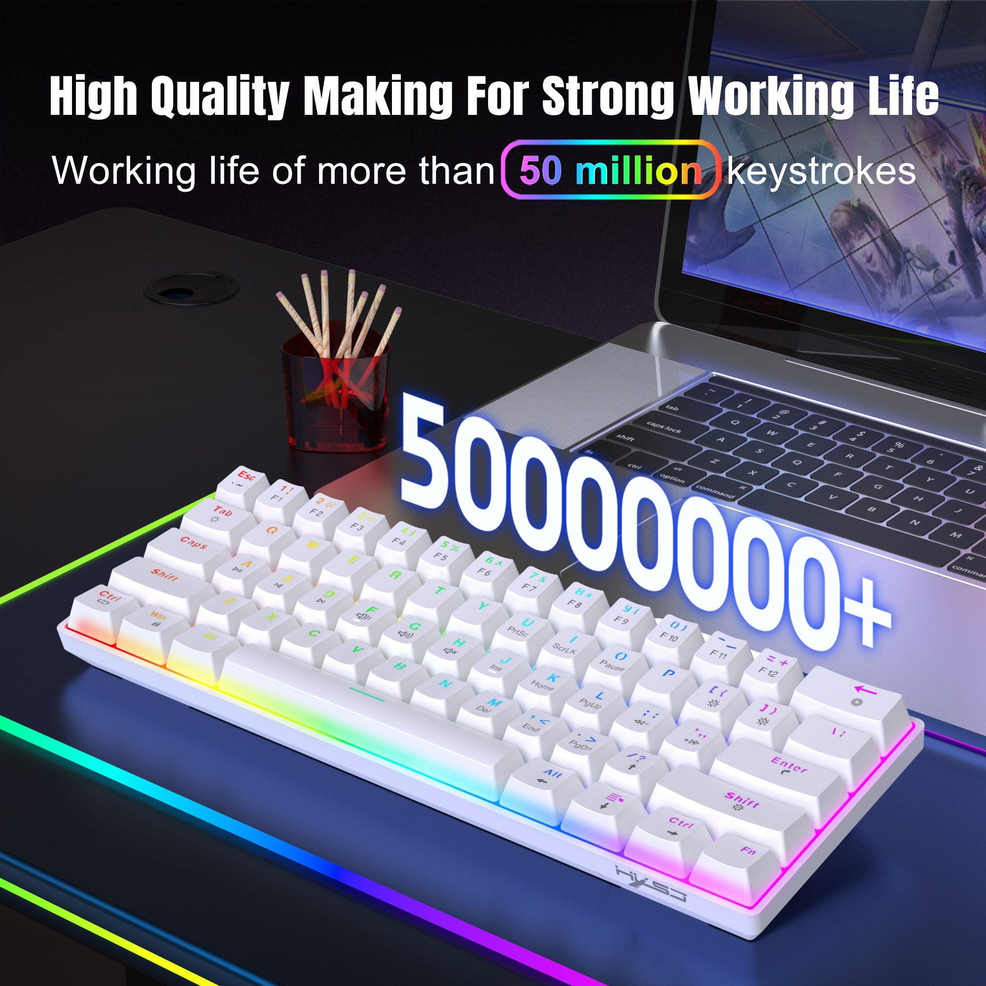 New design HXSJ 60% V900 60 percent RGB backlit silent Hot plug Red switch wired game mechanical Keyboard for Computer Laptop