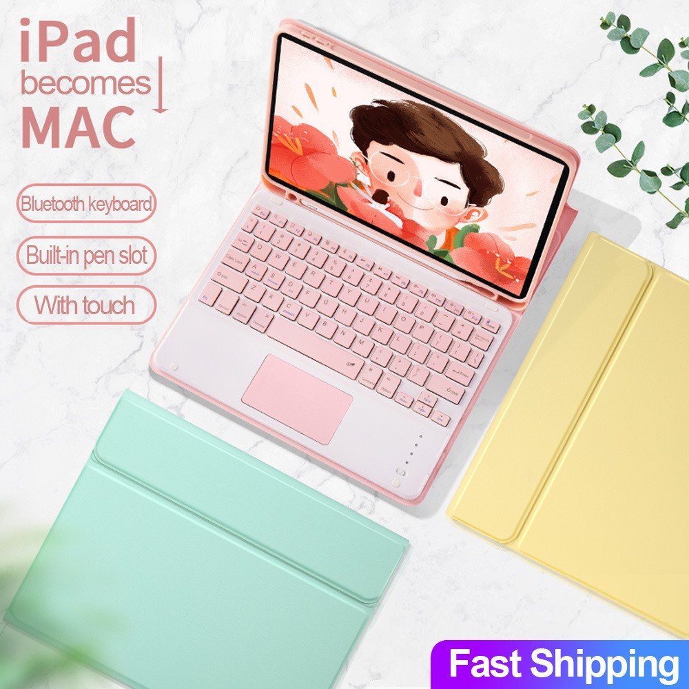 For Ipad Pro11 2021 2020 2018 Pu Leather With Touchpad Blue tooth Keyboard 11 Inch Tpu Tablet Case With Pen Slot