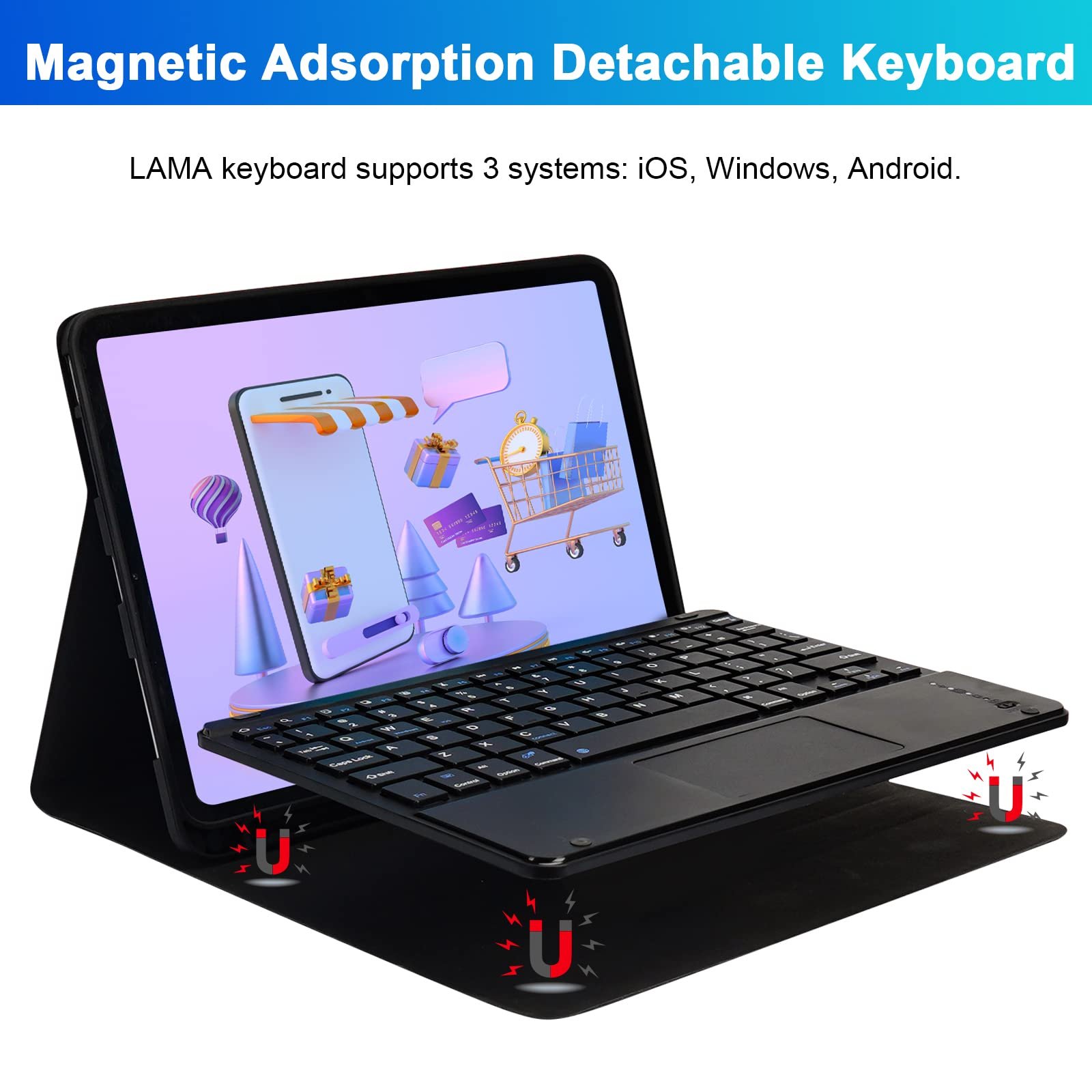 Detachable Tablet Bluetooth Touchpad Keyboard cover for iPad Pro 11 inch case with Pencil Holder kickstand Case, Auto Sleep/Wake