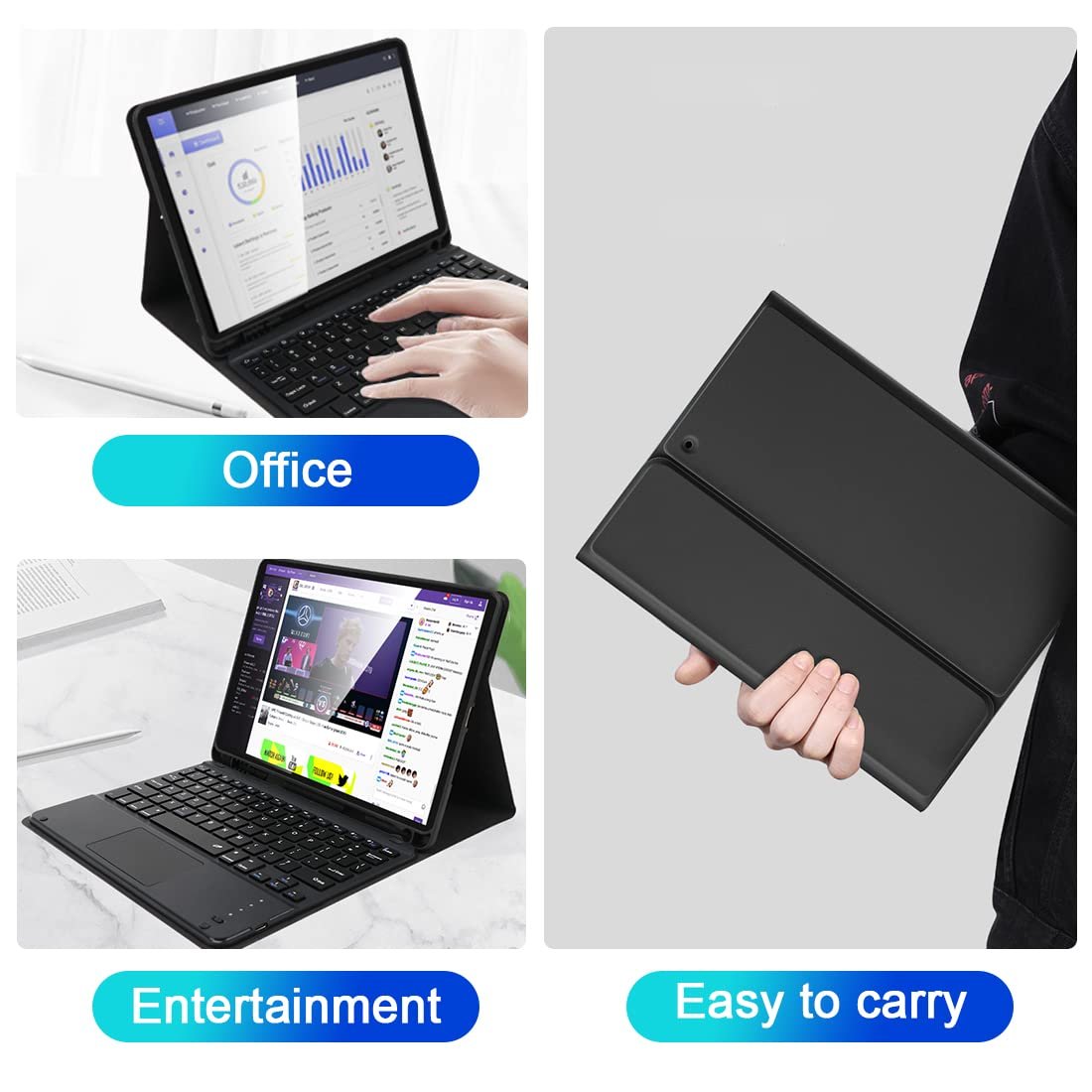 Detachable Tablet Bluetooth Touchpad Keyboard cover for iPad Pro 11 inch case with Pencil Holder kickstand Case, Auto Sleep/Wake