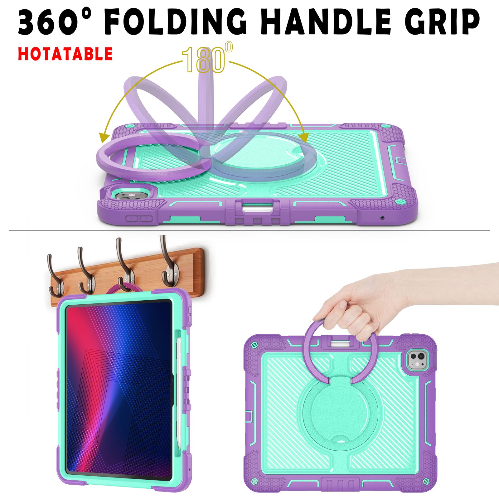 360 Rotating Tablet Case Cover Silicone Tablet Case With Kickstand Handle PC Cover Case for iPad pro 13 For iPad 12.9 Inch
