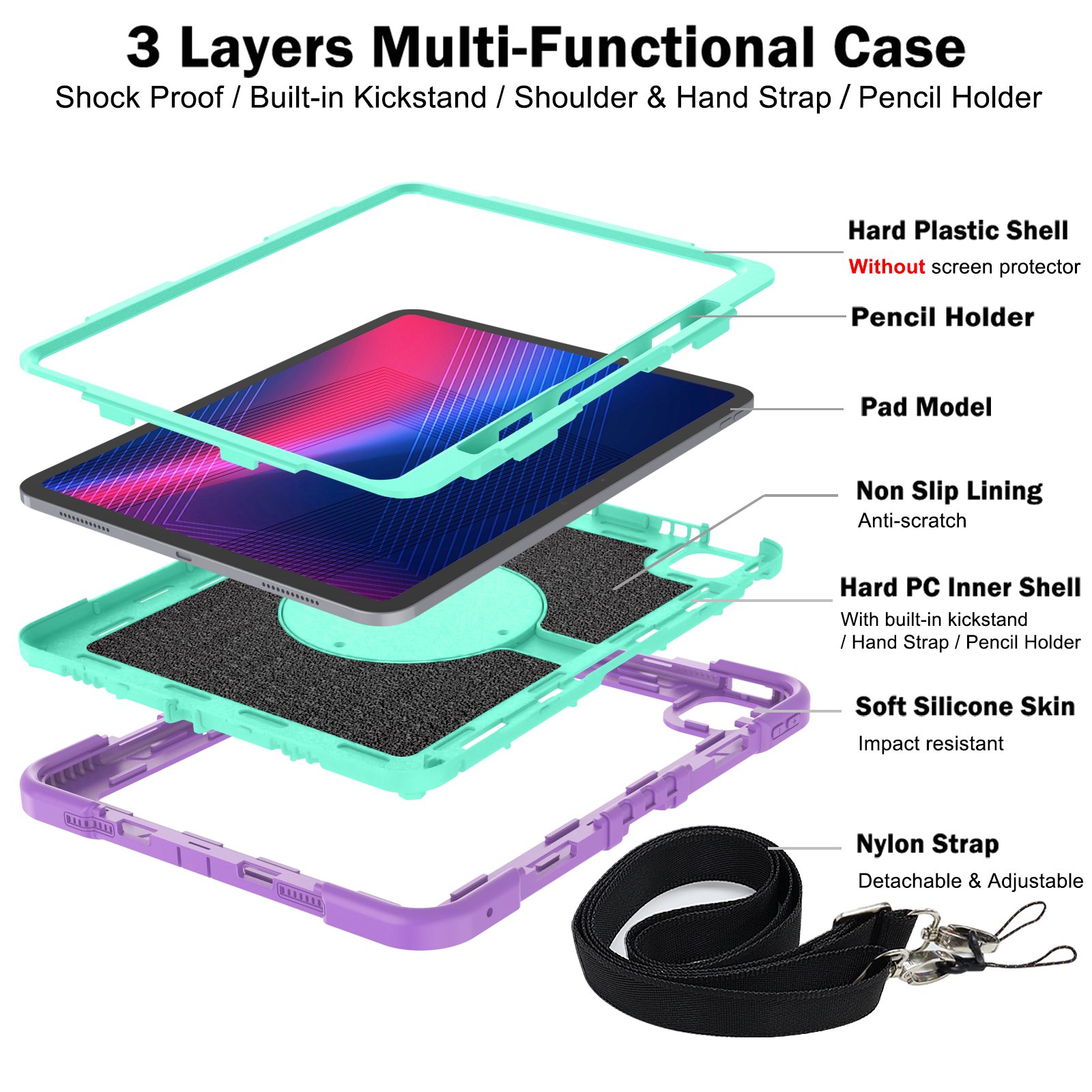 360 Rotating Tablet Case Cover Silicone Tablet Case With Kickstand Handle PC Cover Case for iPad pro 13 For iPad 12.9 Inch