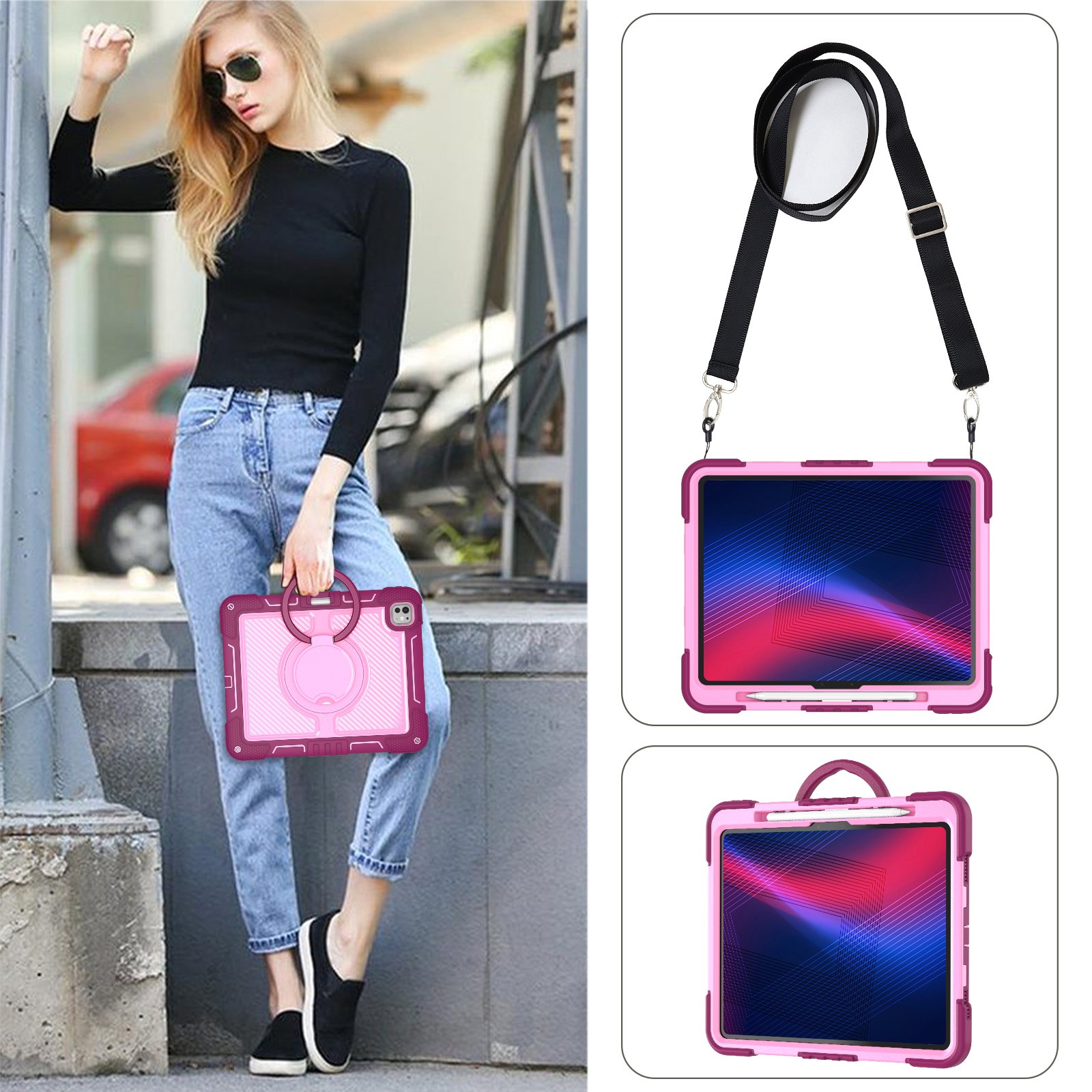 360 Rotating Tablet Case Cover Silicone Tablet Case With Kickstand Handle PC Cover Case for iPad pro 13 For iPad 12.9 Inch