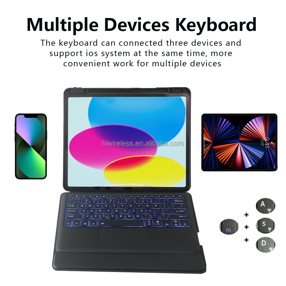 For iPad 10 10th generation 10.9 2022 Cover with Keyboard Multifunctional Trackpad RGB Backlit Custom Wireless Keyboards Cases