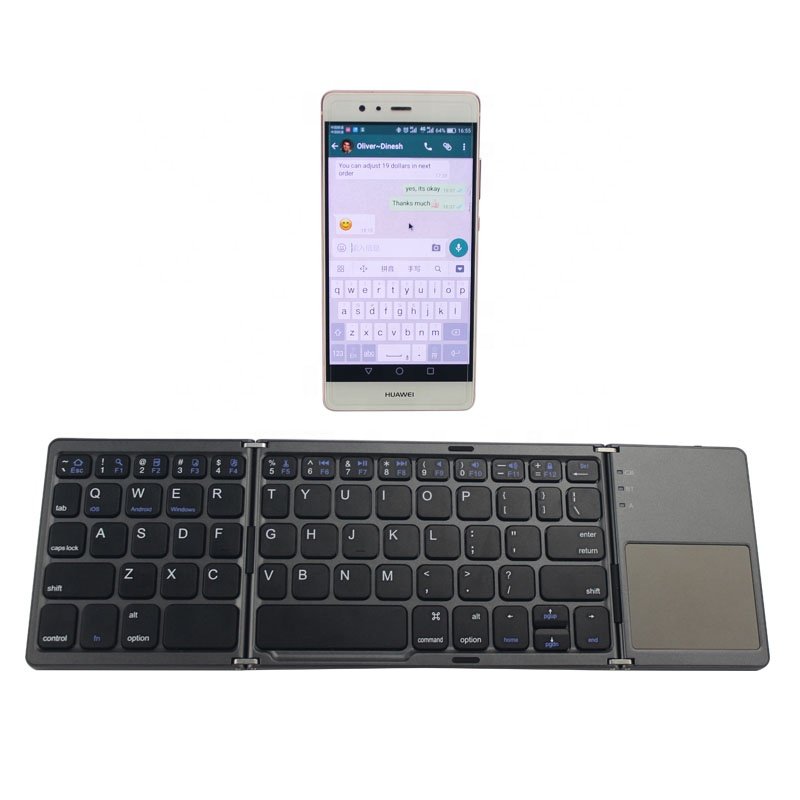 Scissor kick switch slim tri fold keyboard and trackpad CE ROSH rechargeable Wireless foldable keyboard in 3