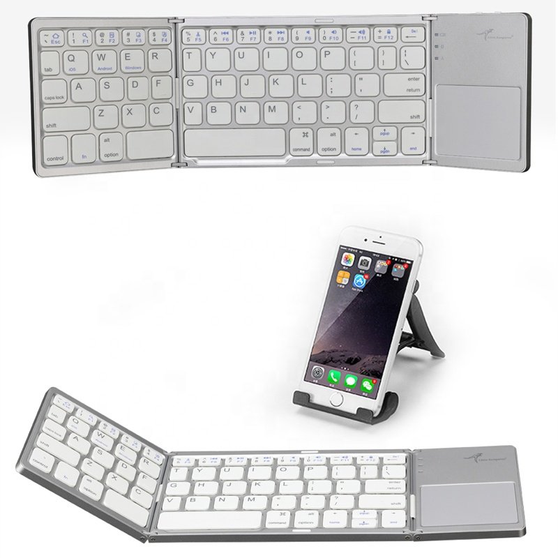 Scissor kick switch slim tri fold keyboard and trackpad CE ROSH rechargeable Wireless foldable keyboard in 3