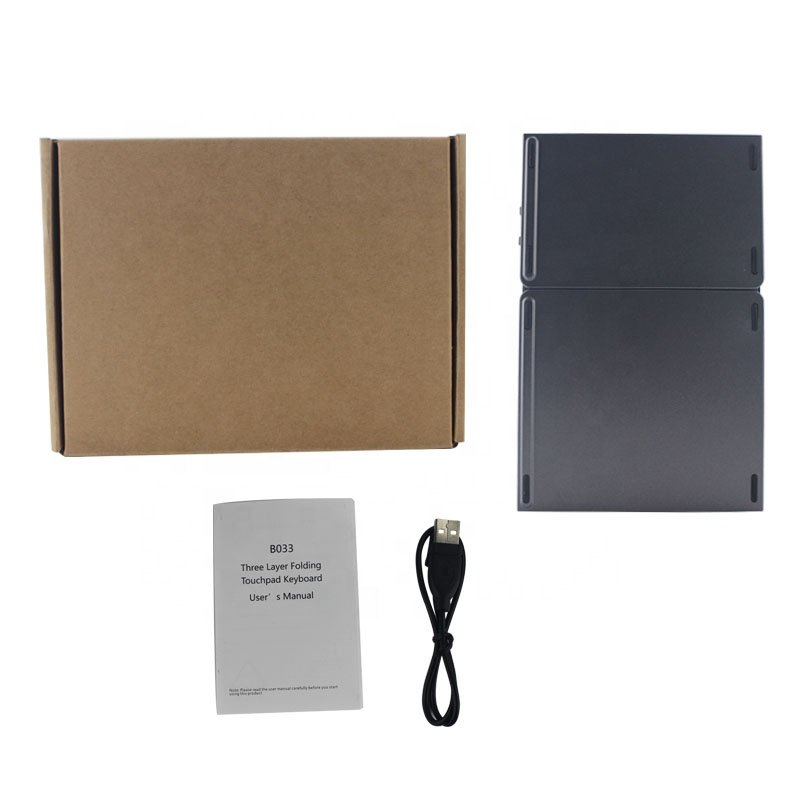 Scissor kick switch slim tri fold keyboard and trackpad CE ROSH rechargeable Wireless foldable keyboard in 3