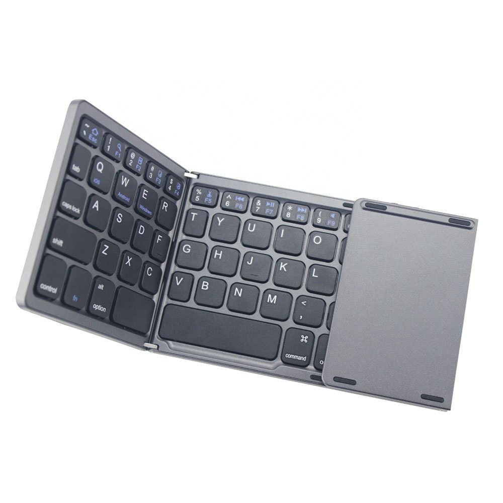 Scissor kick switch slim tri fold keyboard and trackpad CE ROSH rechargeable Wireless foldable keyboard in 3