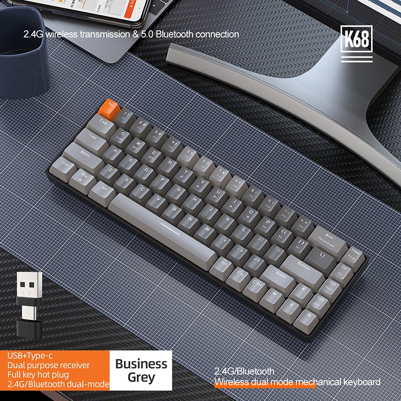 Mini Mechanical Gaming Keyboards K68 Wireless Mechanical Keyboard 68 Keys Hotswap 2.4G/BT5.0 Dual-mode