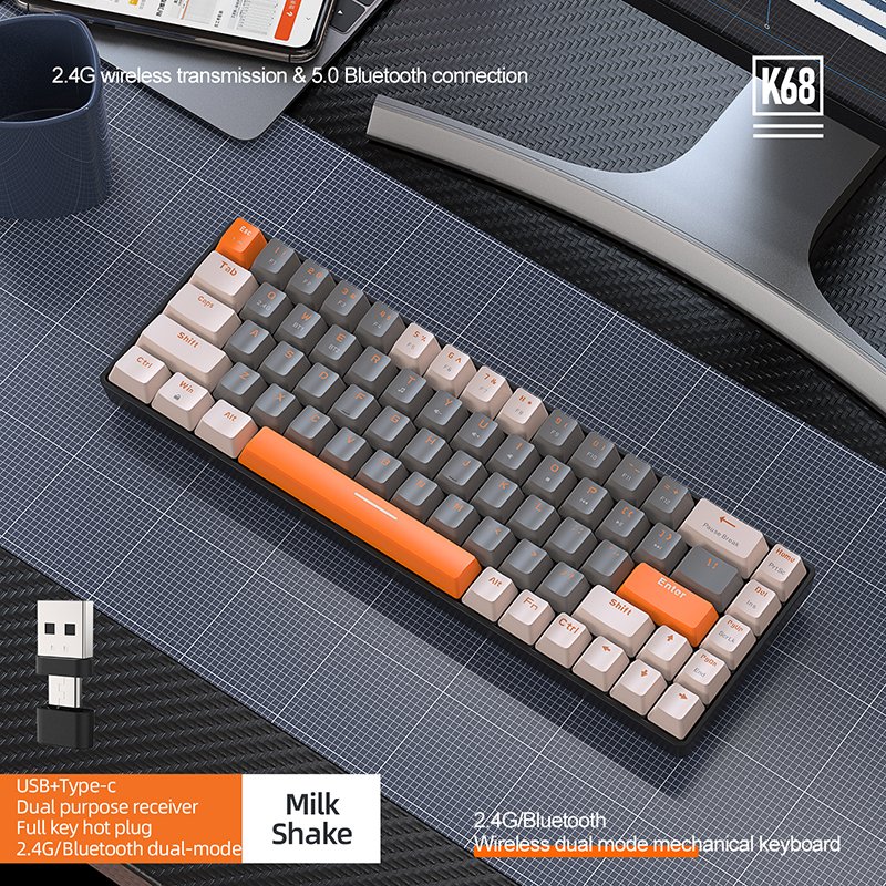 Mini Mechanical Gaming Keyboards K68 Wireless Mechanical Keyboard 68 Keys Hotswap 2.4G/BT5.0 Dual-mode