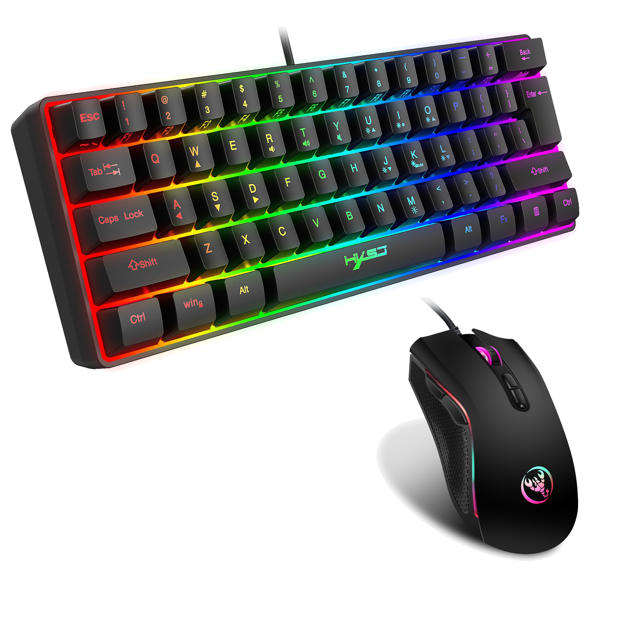 60% Gaming Keyboard and Mouse Combo 61-Key RGB Backlit Mini Keyboard Optical Mouse RGB Wired Gaming Set for PC PS5 Gamer