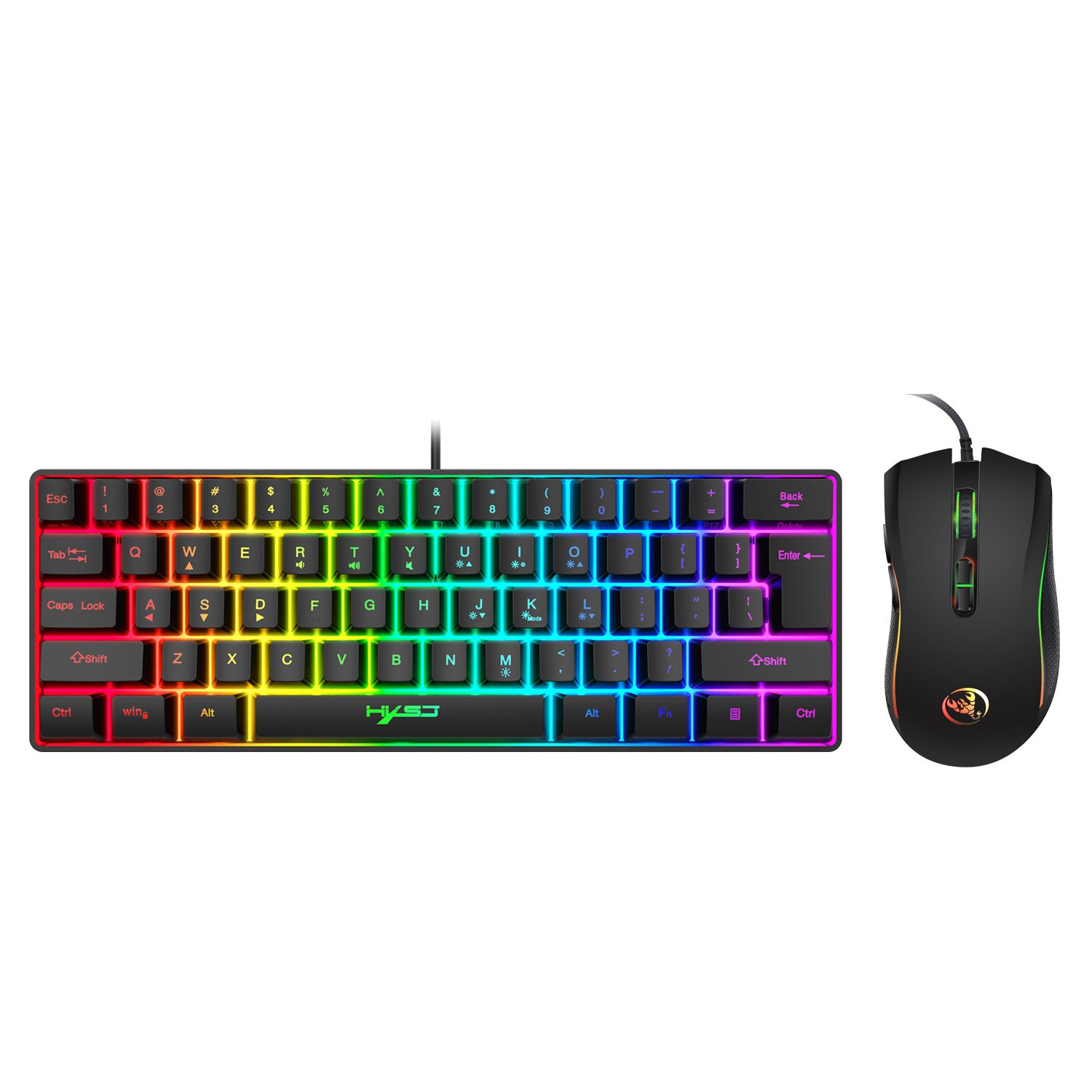 60% Gaming Keyboard and Mouse Combo 61-Key RGB Backlit Mini Keyboard Optical Mouse RGB Wired Gaming Set for PC PS5 Gamer