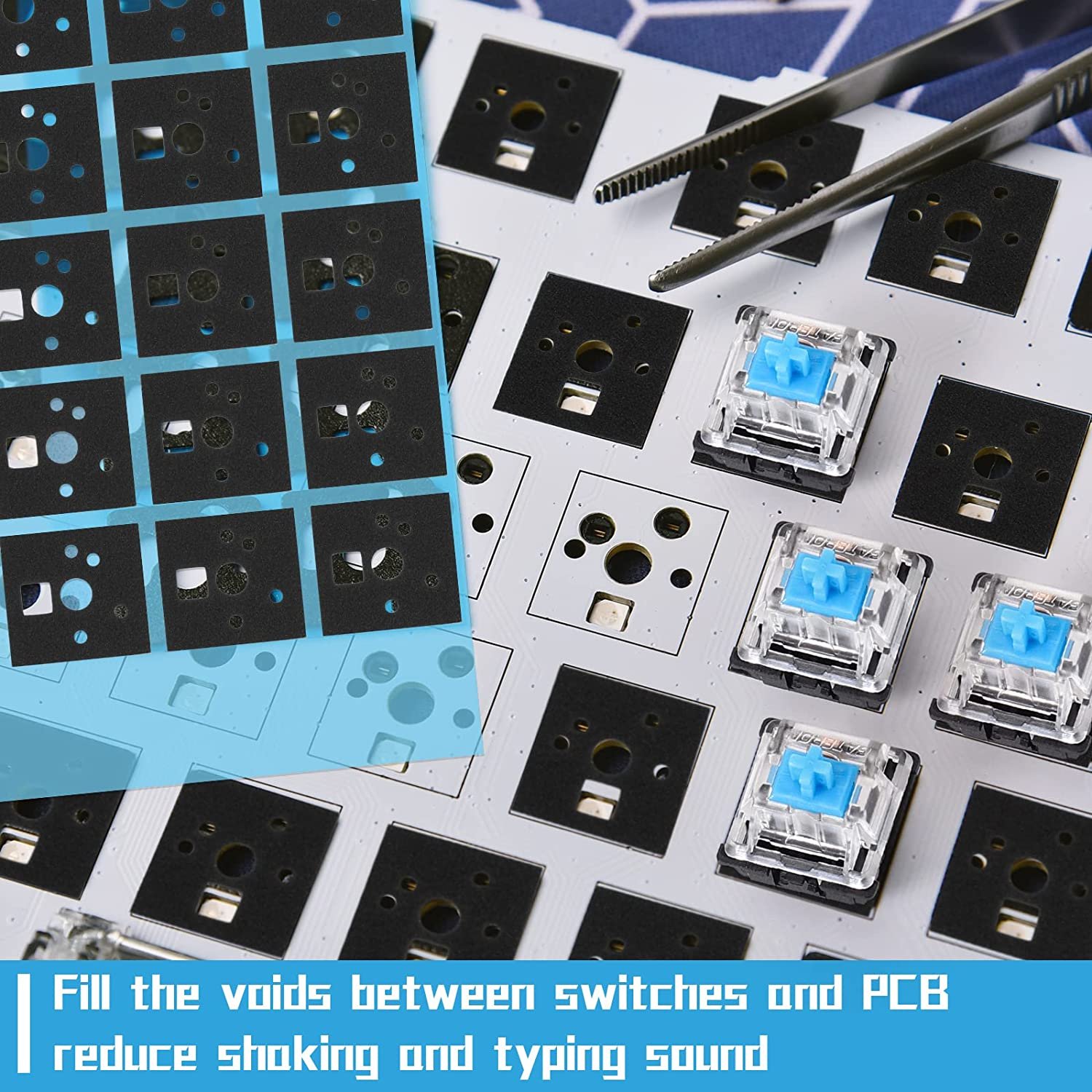 Switch Films and Keyboard Set with Tweezer, 0.5 mm Soft Antistatic Switch Film Keyboard Switch Muffler Pad